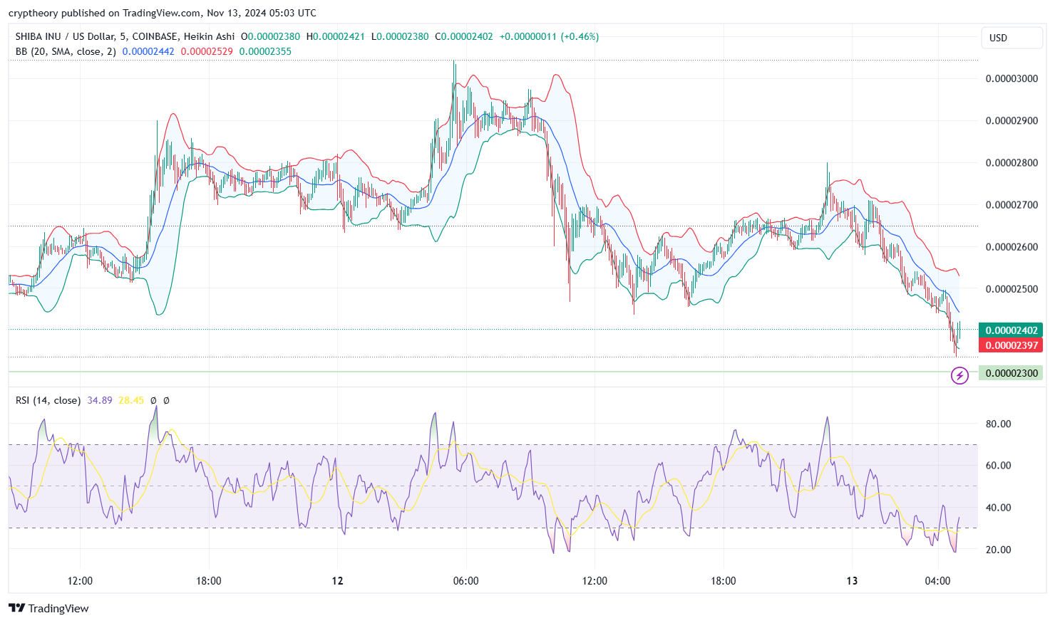 Shiba Inu (SHIB) Price Analysis 13/11/2024: The Woof and the Whimper